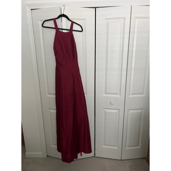 NWT Alfred Sung Lace-Up Back Satin Twill A-Line Gown Dress - Burgundy - Picture 2 of 4